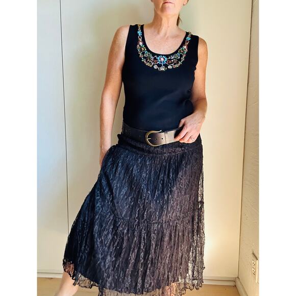 Y2K Beaded Tank Top KNit Size MPetite Black Festival Boho Hippie Western Wear - Picture 2 of 7